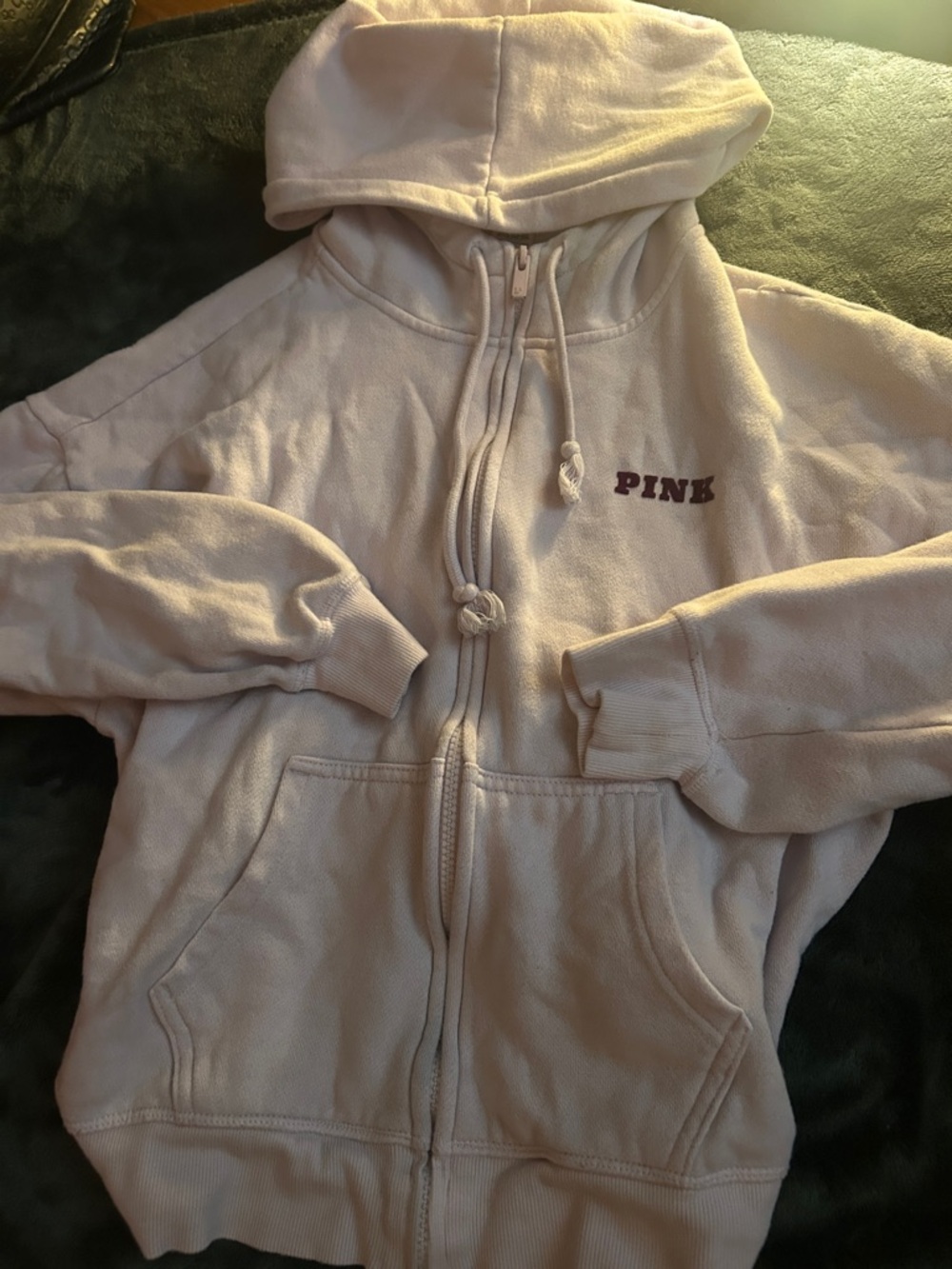 PINK Victoria's Secret Light Pink Zip-Up Hoodie with Embroidered Logo